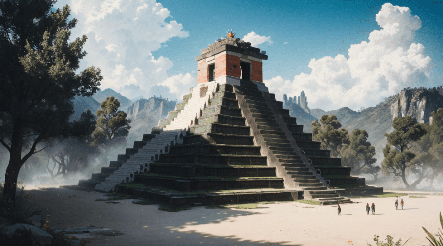 Representación de una pirámide azteca donde se señalizaban rituales en la mitología de México