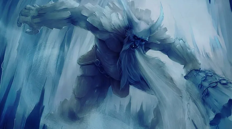 En la mitología noruega existen gigantes y este es el gigante Ymir con un cuerpo de hielo de color azul